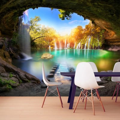 98cm X 70cm - Zelfklevend fotobehang -   Turquoise meer  , Premium Print
