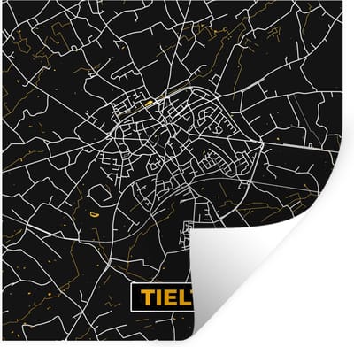 Muurstickers - Sticker Folie - Kaart - Tielt - Goud - Plattegrond - Stadskaart - 100x100 cm - Plakfolie - Muurstickers Kinderkamer - Zelfklevend Behang XXL - Zelfklevend behangpapier - Stickerfolie