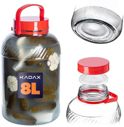 KADAX Glazen augurkglas met deksel, inmaakpot, luchtdichte conservering, universeel glas, voorraadpot voor augurken, opslag, weckpot (8 liter, 1 stuks)