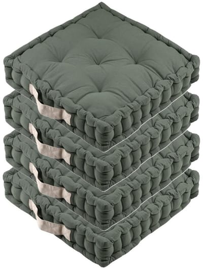 Stof Textile Vloerkussen DUO - 4x - olijfgroen - katoen - 45 x 45 x 10 cm - vierkant - Extra dik - extra zitplaatsen - spelen - gamen - relaxen