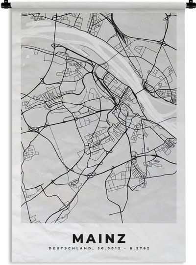 Wandkleed - Wanddoek - Stadskaart - Duitsland - Mainz - Plattegrond - Kaart - 120x180 cm - Wandtapijt