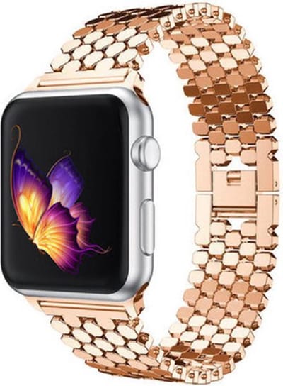 Strap-it Stalen band hexagons - Geschikt voor Apple Watch bandje - Series 1/2/3/4/5/6/7/8/9/10/11/SE/SE2/SE3 - Goud - Unieke RVS band met hexagon schakels - Metalen iWatch bandje voor maat: 38 / 40 / 41 / 42mm