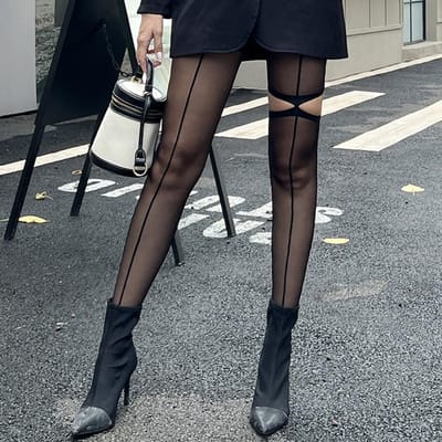 Zwarte Sexy Asymmetrie Dames Panty Kousen Uitgesneden Middenlijn Meisjes Club Feest Lingerie Panty Kousen Gotische Kousen Voor Cadeaus One Size gray