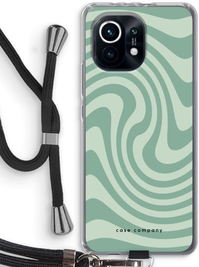 Case Company® - Hoesje met koord geschikt voor Xiaomi Mi 11 hoesje met Koord - Swirl Groen - Telefoonhoesje met Zwart Koord - Bescherming aan alle Kanten en Over de Schermrand