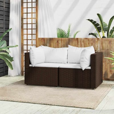 vidaXL - Tuinhoekbanken - met - kussens - 2 - st - poly - rattan - bruin