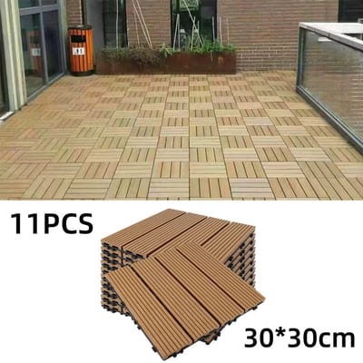 Dailygoods 11 stuks 30 x 30 cm buiten tegels met kliksysteem, houtlook terrastegels, WPC tegels, weerbestendig, buitenvl