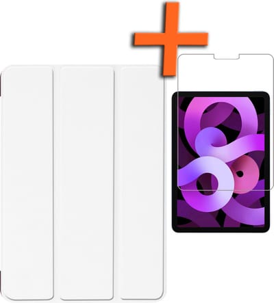 Hoesje - Geschikt voor Apple iPad Air 5 (2022) - 10.9 inch - 5e Generatie - M1 - Met Screenprotector - Trifold Bookcase - Hard Cover - Hardcover Book Case - Tablet Hoes - Wit