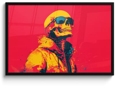 Poster in lijst - Fotolijst 90x60 cm - Posters - Zonnebril - Schedel - Jas - Rood - Posterlijst zwart - Decoratie - Wanddecoratie woonkamer - Muurdecoratie slaapkamer