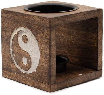 Square Mango Wood Oil Burner - Yin Yang