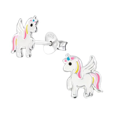 zilveren kinderoorbellen in de vorm van een eenhoorn roze | Sterling 925 Silver (Echt zilver)