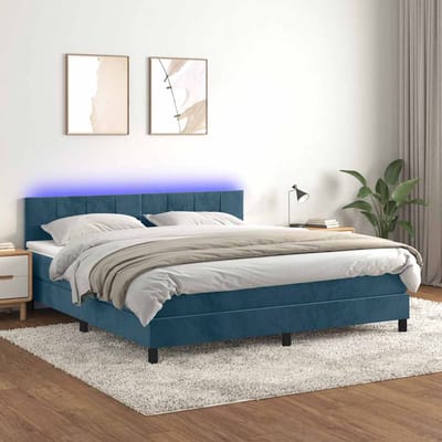 vidaXL - Boxspring - met - matras - en - LED - fluweel - donkerblauw - 180x200 - cm