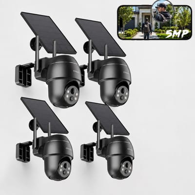 5MP Solar Beveiligingscamera Buiten met Accu, PTZ WiFi IP Camera, Kleurennachtzicht, PIR Persoonsdetectie, Tweeweg Audio, IP66 4pcs