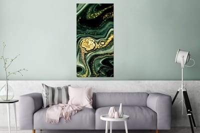 Wanddecoratie Metaal - Aluminium Schilderij Industrieel - Marmer - Goud - Glitter - Groen - Marmerlook - Luxe - 80x160 cm - Dibond - Foto op aluminium - Industriële muurdecoratie - Voor de woonkamer/slaapkamer