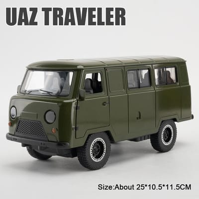 1:18 Rusland Uaz Reizigers Jager Miniatuur Auto Diecast Model Legering Speelgoed Geluid Licht Pull Back Deuren Openende Modellen Kindercadeau