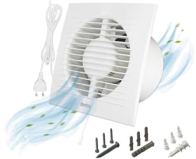 Badkamerventilator Ø 125 mm met stekker en schakelaar, 16 W, 150 m³/h, 36 dB voor badkamer en keuken