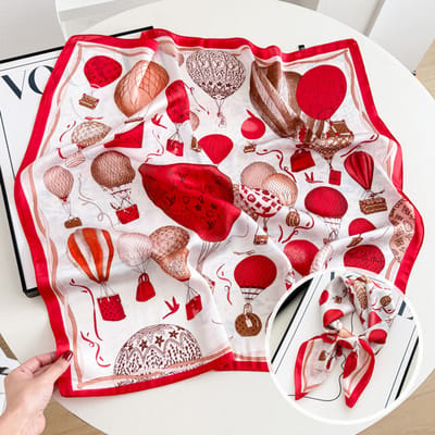 Dames Sjaal - Sjaals - Stola - Vierkante doek - Elegant Stijlvol Dames haar sjaal - Satijn zijde - Hals sjaaltje - Sjaaltje Satijn - Neksjaaltje - Omslagdoek Modesjaals - Neksjaal - Klein Sjaaltje -Bag Hot Balloon - rood wit-70*70CM