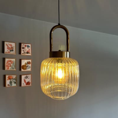 Bamyum Mopa Glazen Enkele Kroonluchter Retro Honingkleur Hanglamp