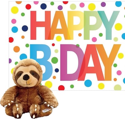 Keel Toys - Knuffel luiaard 14 cm met Happy Birthday wenskaart