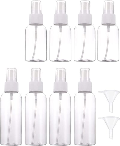 Set van 8 herbruikbare sprayflessen van 50ml en 100ml, transparante parfumatomizers met 2 trechters voor eenvoudig vullen en reizen