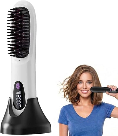 VHV - Stijltang - Draadloze stijltangborstel - Verwarmde haarborstel voor kort haar - Verwarmde styler met 3 standen - 20 seconden snelle opwarmtijd - Led-scherm - USB-opladen - Voor op reis en pluisvrije styling - Wit