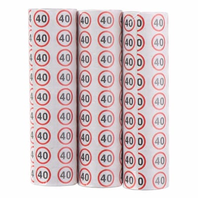 Partytime Serpentine Printing '40' PA - 3 Rollen Papieren Slingers met Verkeersbord Print - 384 cm Lang - 1,4 cm Breed - Feestversiering voor 40e Verjaardag - Wit met Rood