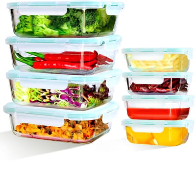 Dailygoods - Glazen Voorraaddozen met Deksel - BPA-vrij en Lekvrij voor Keuken en Restaurant (Set van 8)