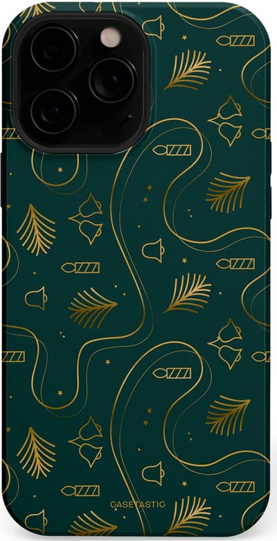 Casetastic hoesje geschikt voor Apple iPhone 13 Pro Max - MagSafe - Dubbellaagse bescherming - Groene kerst bellen en takken - Fashion Case - Donkergroen Donkergrijs Petrol