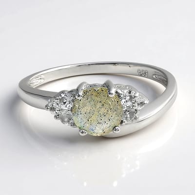 Cavill - Organische Zilveren Ring 925 Sterling Zilver met 0,64 ct Spectroliet en 0,195 ct Witte Topaas - Elegante Damesring Maat 17