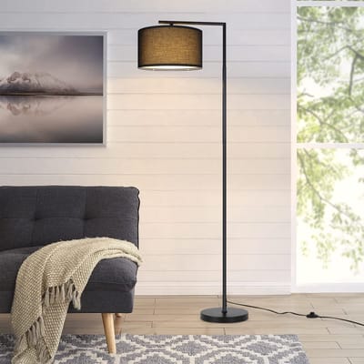 NETTLIFE E27 Vloerlamp - Zwart - moderne - Stoffen en metaal - 166cm booglamp max. 40W - voetschakelaar - voor slaapkamer kantoor bank hotel - zonder gloeilamp