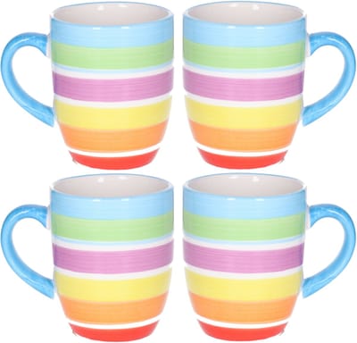 Secret de Gourmet Koffiemokken Curacao - 4x stuks - Keramiek - multi kleuren blauw - 300 ml - 8 x 11 cm - Luxe uitstraling