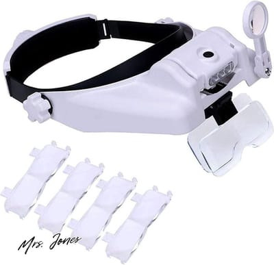 Mrs. Jones Lychee Vergrootglas met licht - Head Mount Vergrootglas Vizier - 3 LED Juwelier Loeplicht - 1X tot 14x Zoom Handsfree verlichte Bril Headset voor lezen naaien horloge reparatie. .