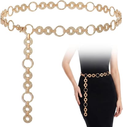 Gouden Riem voor Dames, Verstelbare Buikketting Tailleketting voor Jeans en Jurken, Modieuze Western Kettingriem