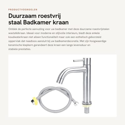 Dailygoods- Wastafelkraan Duurzaam Roestvrij Staal - Badkamerkraan - Enkele Koudwaterkraan - Bubblerconfiguratie - Stabiliteit - Milieuvriendelijk - Waterkraan