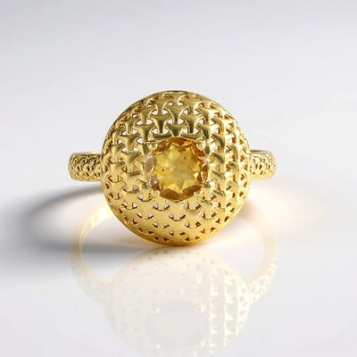 Cavill - Zilveren ring met 18K goud verguld - 925 Sterling Zilver - Braziliaanse Citrien 0,675 ct - Rond slijpsel - Filigraan vlechtwerk - Monosono
