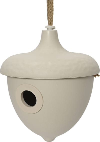Decoris Vogelhuisje - bamboe hout - wit - D17 x H19 cm - nestkastje