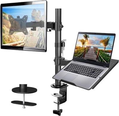 Monitorarm Verstelbaar met Notebooklade - Tot 10kg - Kantelbaar Draaibaar - Metaal Zwart