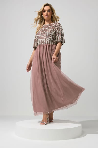 Luxe: Ultimate Embellishment Luxe Maxijurk Met Roze Versieringsize 42