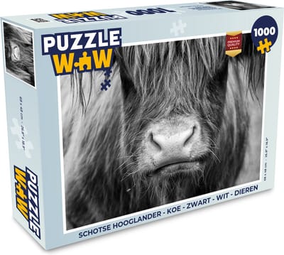 Puzzel Schotse hooglander - Koe - Zwart - Wit - Dieren - Legpuzzel - Puzzel 1000 stukjes volwassenen