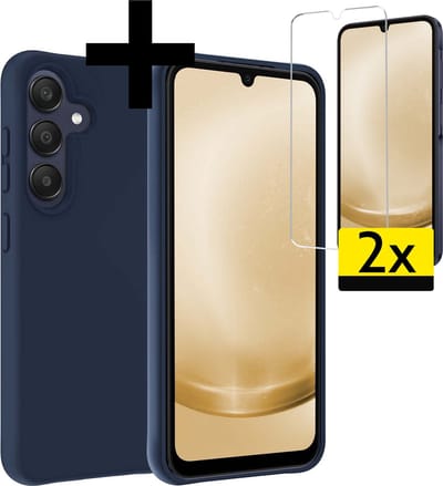 Hoesje - Met 2x Screenprotector - Geschikt voor Samsung Galaxy A25 - Sterk & Shockproof - Back Cover - Siliconen Case - Telefoon Hoes - Telefoonhoesjes - Donkerblauw