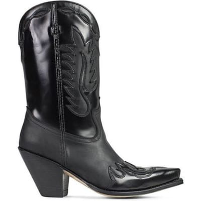 Sendra Boots 18839 Gorca Zwart Half Hoge Western Ibiza Dames Laarzen Lederen zool Spitse Neus Hoge Hak Echt Leer Maat 38