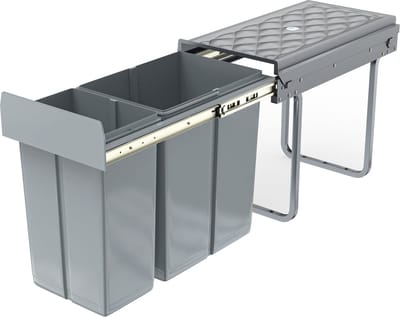 Inbouw-afvalscheidingssysteem, 1 x 20 l + 1 x 10 l, pvc, uittrekbare keukenafvalemmer, 48 x 26 x 42 cm, afvalverzamelaar met deksel, afvalcontainer onder de gootsteen, efficiënte NAIZY