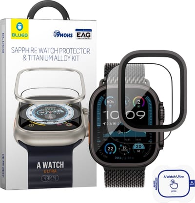 BLUEO 49mm Screenprotector Geschikt voor Apple Watch Ultra 3/2/1 - Zwart Titanium & Sapphire Glas