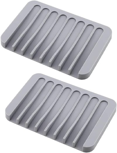 Set van 2 antislip zeepbakjes van siliconen met afvoer voor badkamer en keuken, ideaal voor zeeptabletten en sponzen
