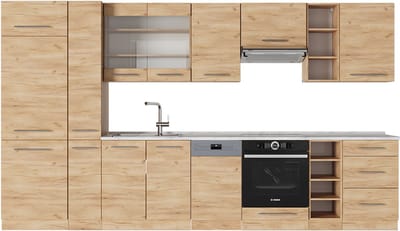 Vicco Fame-Line Complete keukeneenheid – 355 cm, WB Marmer Krachtige eik goud
