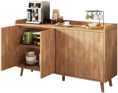 Dressoir-sideboard met 4 deuren-verstelbare legplanken-opbergkast voor eetkamer en woonkamer-140 x 40 x 84 cm-natuurkleur