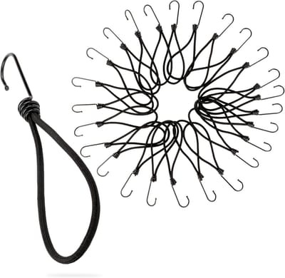 Set van 25 Zwarte Spanbanden met Haken - 23 cm Universele Bungee Koorden voor Camping en Zeil