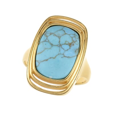 Cavill - Turkoois Ring Dames - 3 5 ct Antieke Turkoois Cabochon - 925 Sterling Zilver Verguld - Rechthoekig Elegant Handgemaakt Sieraad
