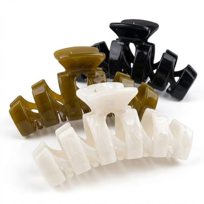 Set van 3 haarclips – haar klemmen – dames – kunststof haar accessoires in groen, wit en zwart – glanzend marmer effect – stevige grip – moderne opengewerkte vorm