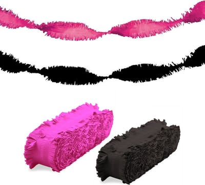 Folat versiering feest slingers - combi set - roze en zwart - 24 meter - crepe papier - feestartikelen