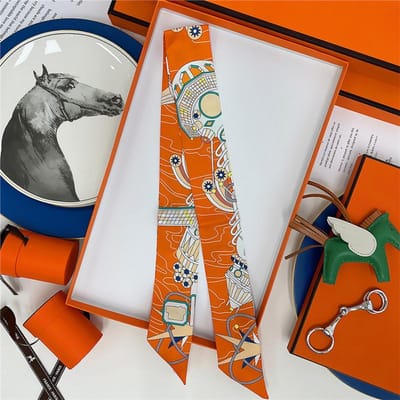 100% Zijde Hoge Kwaliteit Luxe Merk Sjaal Dames Hoofdband Haarband Foulard Strik Lint Neckerchief Dunne Sjaals Accessoires 5x85cm orange